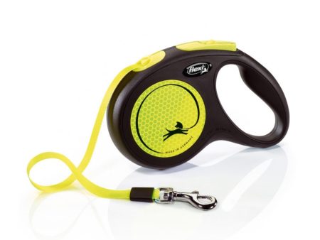 Flexi Classic Retractible Neon Reflective Tape Leash Black Neon Yellow, 1ea MD, 16 ft For Discount