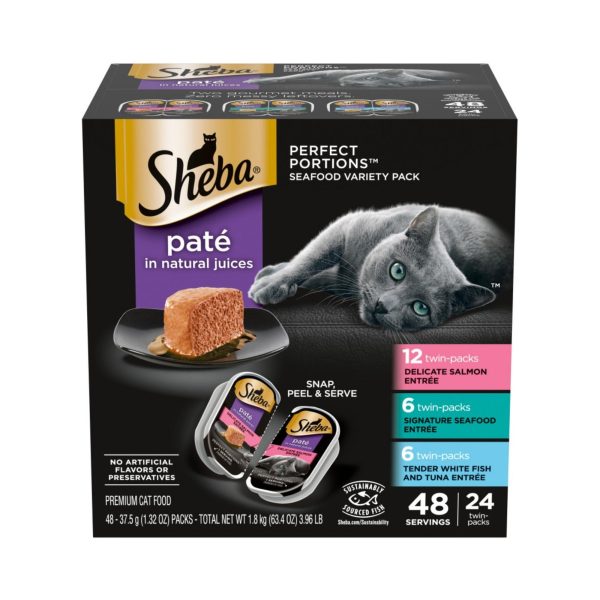 Sheba Perfect Portions Pate Wet Cat Food Seafood Variety Pack (Salmon, Seafood, Whitefish Tuna), 1ea 2.65oz. Fashion